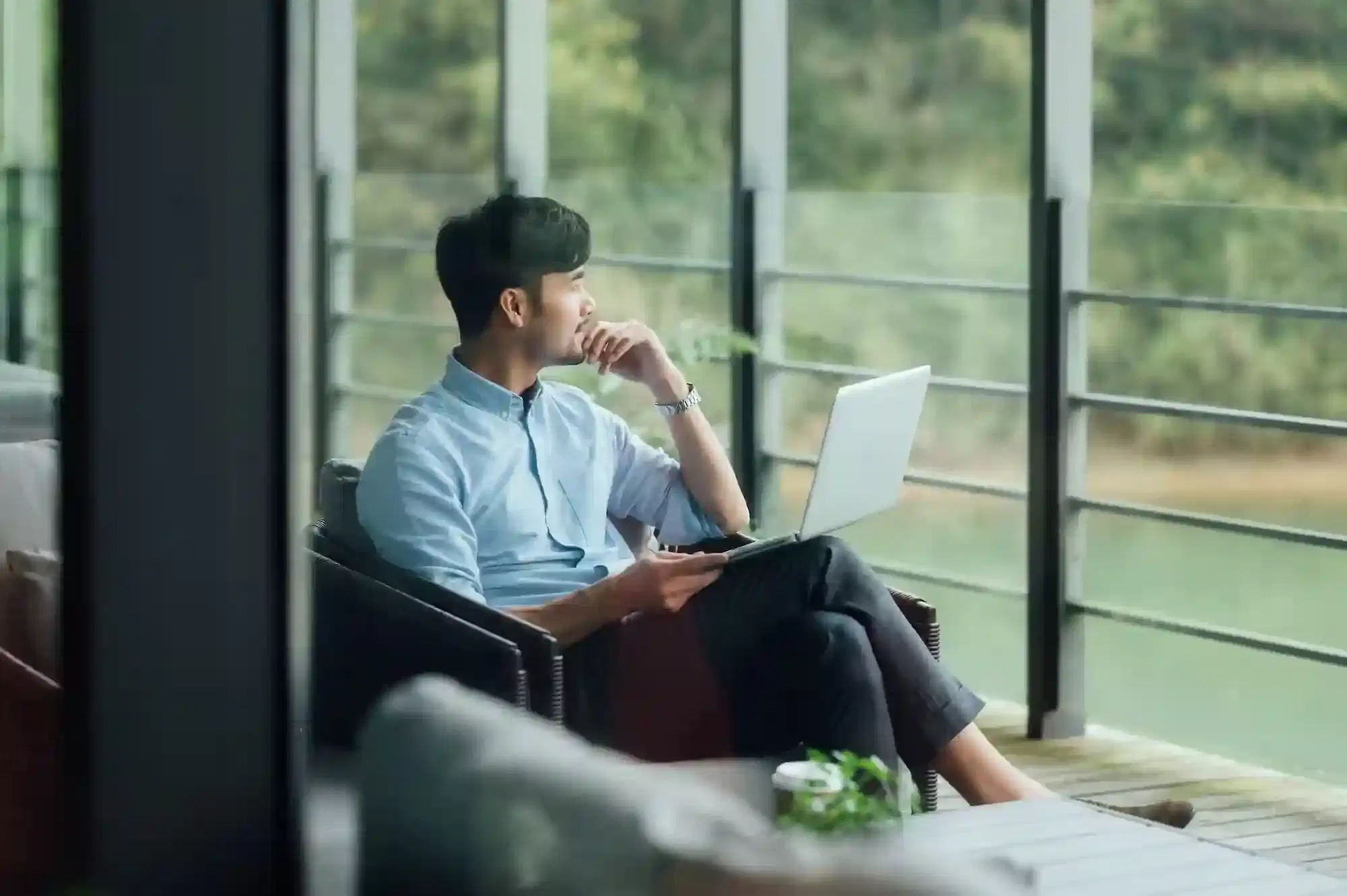 Businessman working on laptop